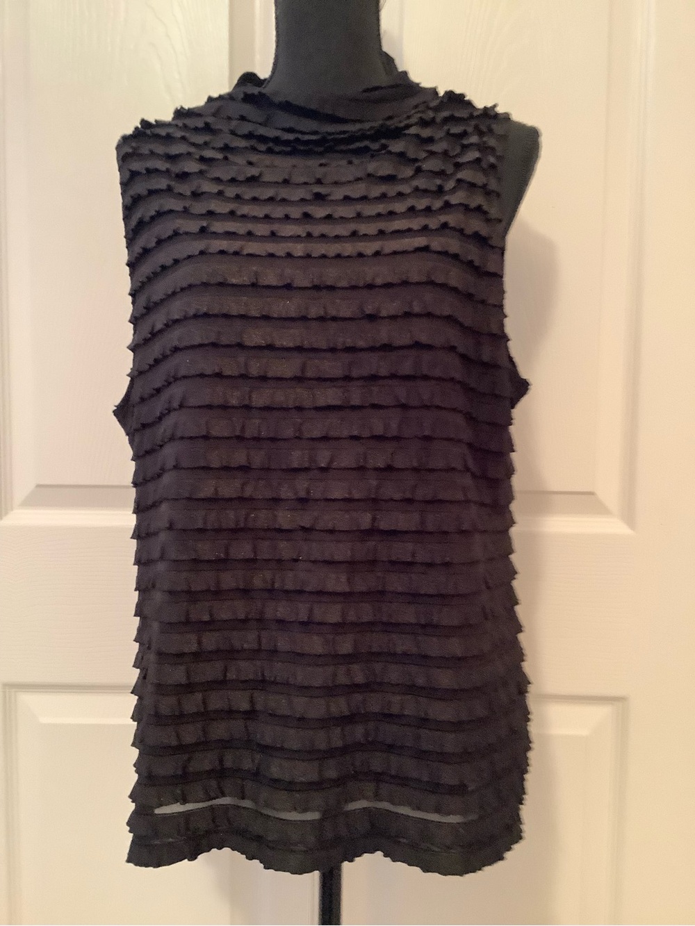 AGB Black Sleeveless Ruffle-Stripe Tank